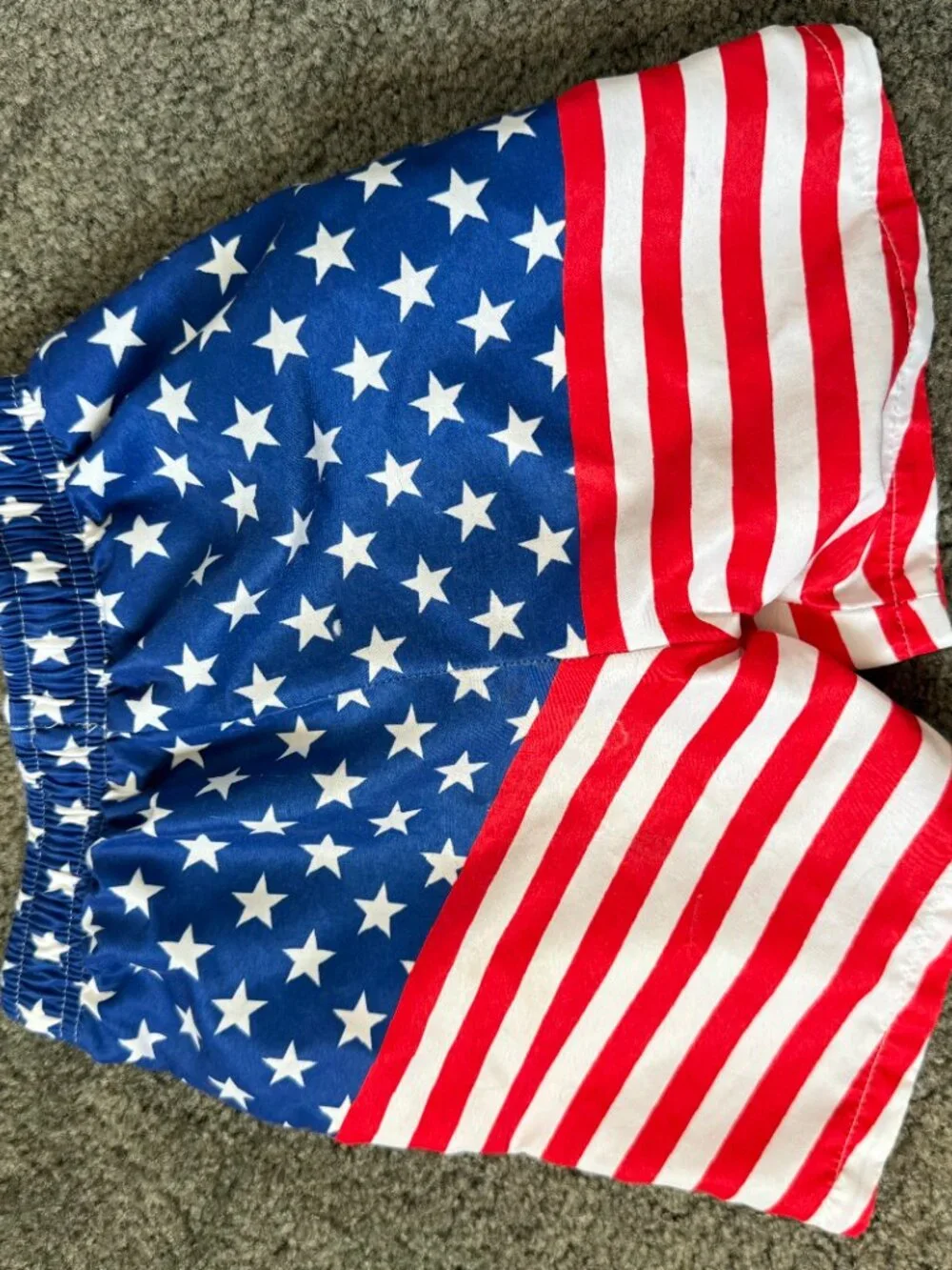 Boys American Flag Swim Trunks Size 7Y Patriotic Stars and Stripes Board Shorts